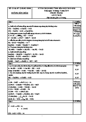 Đáp án đề thi chọn học sinh giỏi môn Hóa học Lớp 9 THCS - Năm học 2019-2020 - Sở giáo dục và đào tạo Quảng Bình